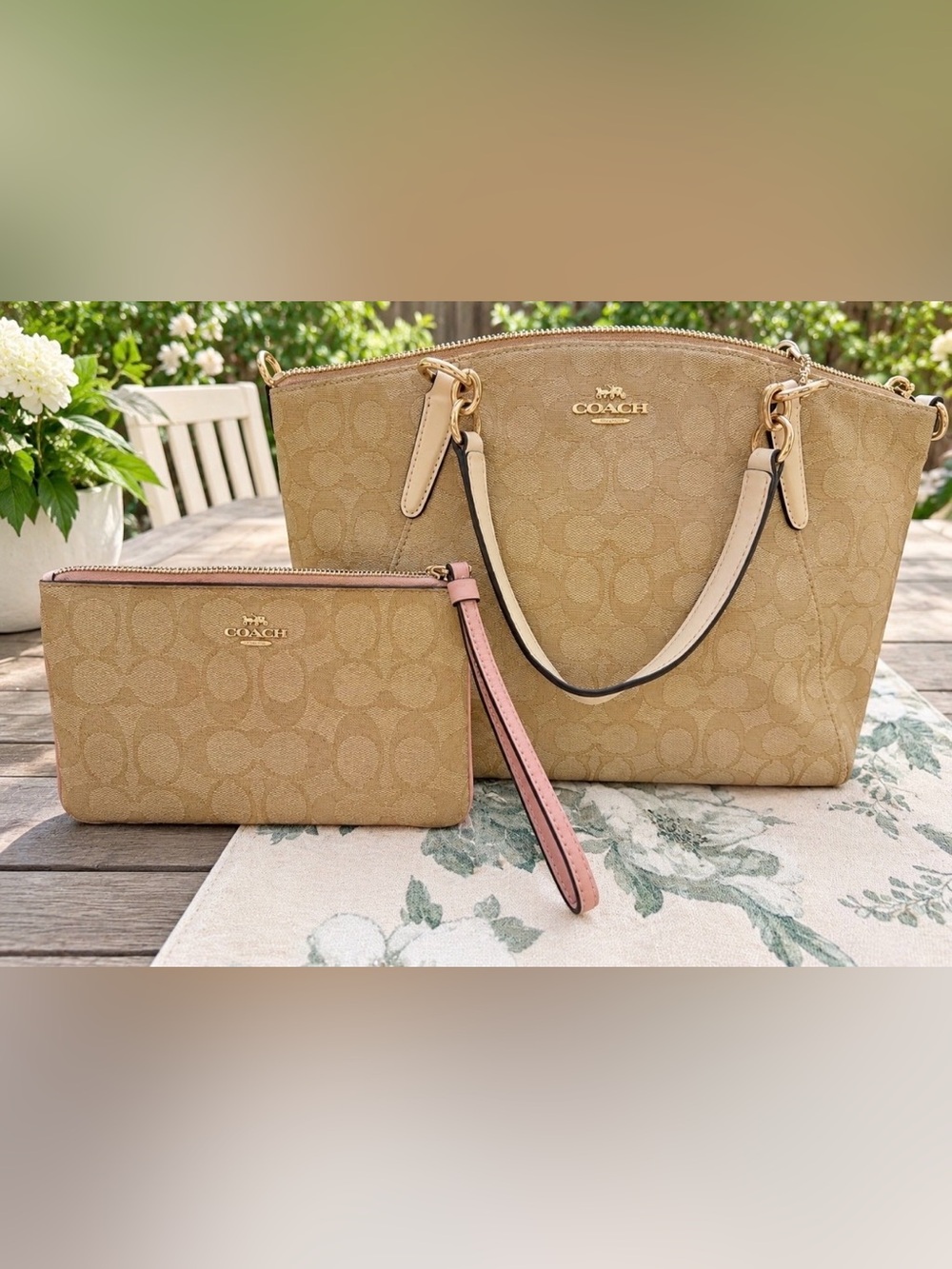Coach Mini Kelsey Signature tote and Wristlet wallet